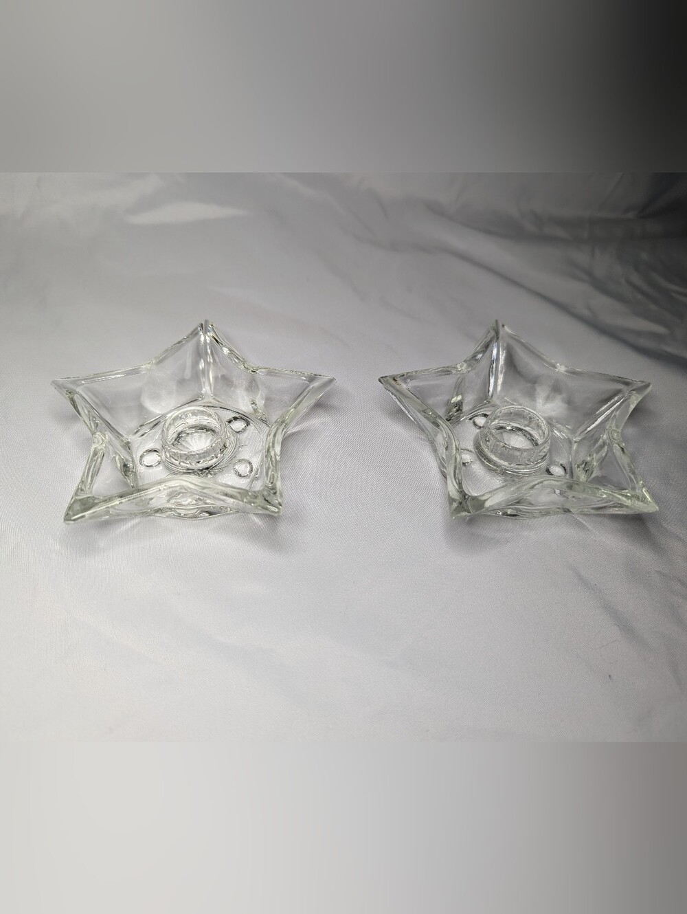 Clear Glass Star Candle Holders - Pair